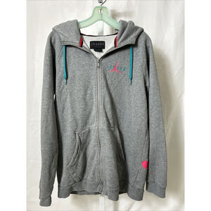 Jordan Men’s Medium Gray Full Zip Hoodie Logo Back Graphic Sweatshirt Jacket